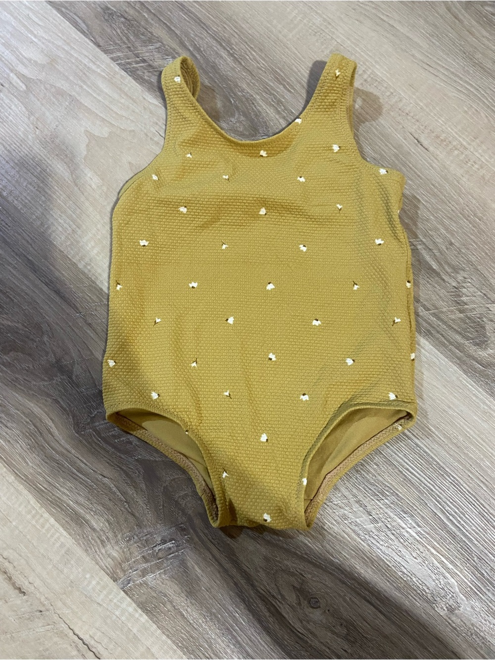 H&M Mustard Yellow Kids One-Piece Swimsuit with Tiny White Dots